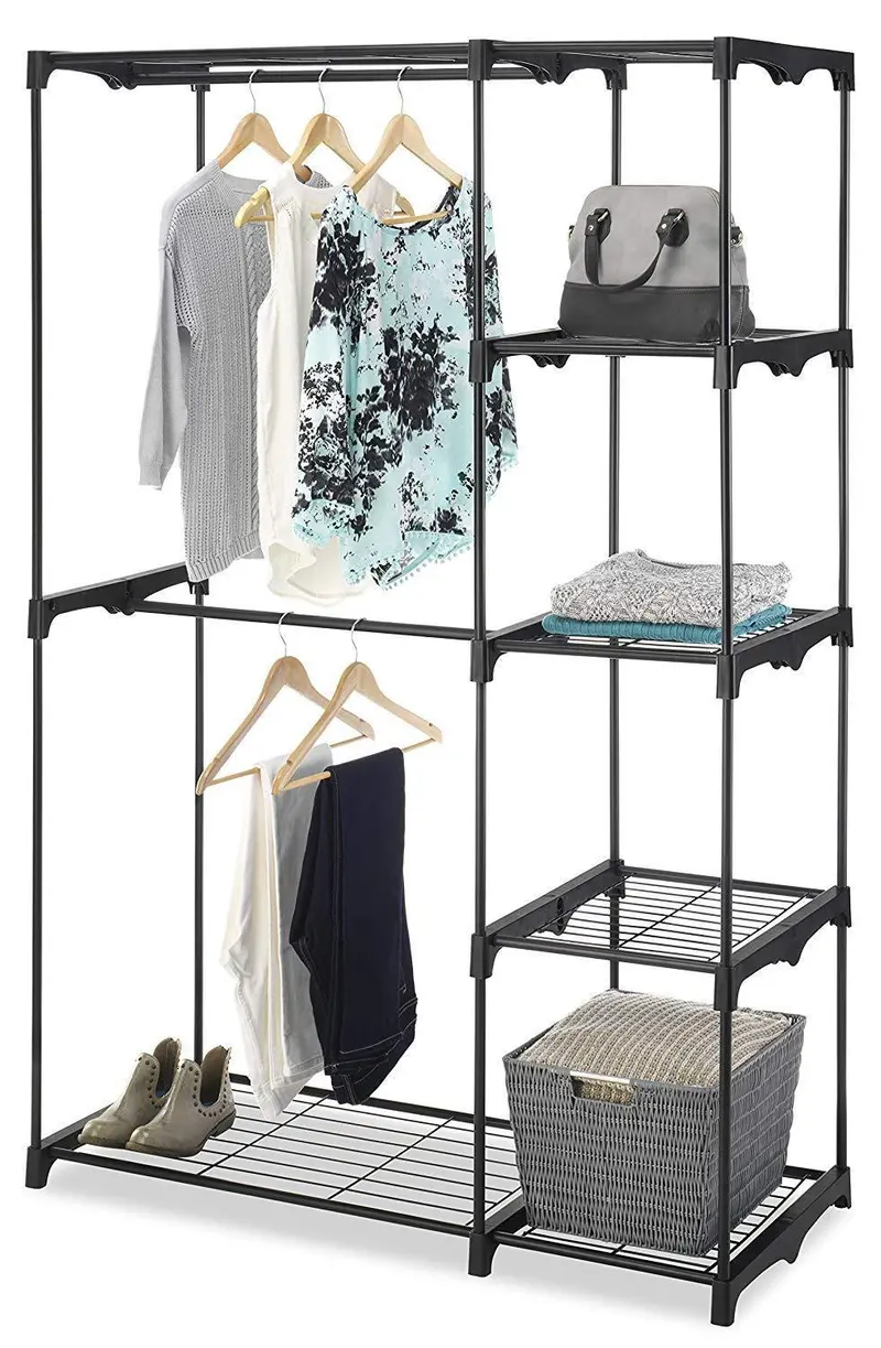Whitmor Freestanding Portable Wardrobe Organizer – Heavy-Duty Double-Rod Closet System With 5 Shelves & Shoe Rack (45.25" W X 19.25" D X 68" H) 1