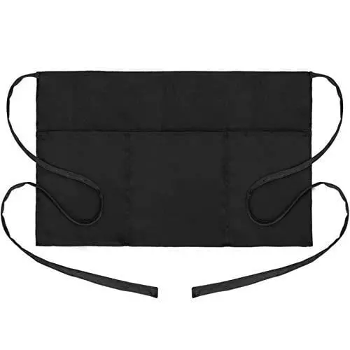 Will Well 3-Pocket Stain-Resistant Server Apron – Unisex Waist Apron For Restaurants, Cafés, And Home Use (Black) 1