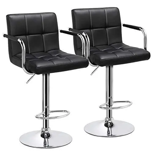 Yaheetech Adjustable Swivel Bar Stools – Set Of 2 Black Counter Chairs With Synthetic Leather, Gas Lift, And 360° Rotation 1