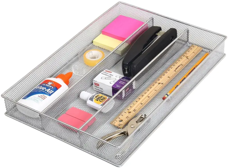 Ybm Home Silver Mesh In-Drawer Cutlery Organizer – 3-Section Flatware Tray (11" X 16" X 2") 1