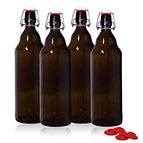 Yeboda 4-Pack 32 Oz Amber Glass Brewing Bottles – Flip-Top Homebrew Containers For Beer & Kombucha 1