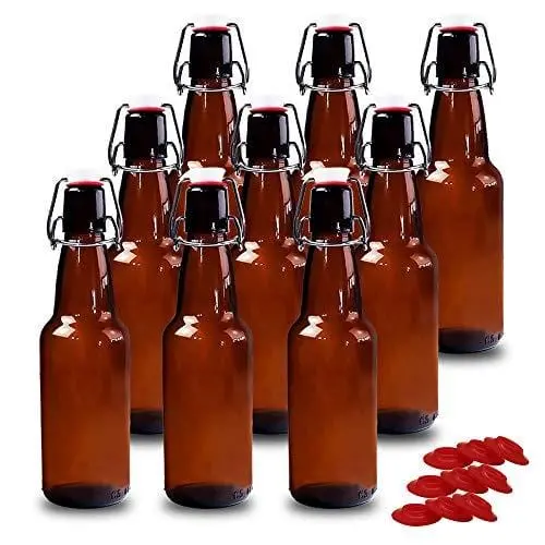 Yeboda Amber Homebrew Bottles – 9-Pack 12 Oz Flip-Cap Glass Bottles For Craft Brewing 1
