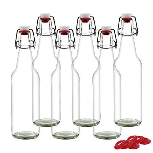 Yeboda Clear Swing-Cap Beer Bottles – 6-Pack 16 Oz Airtight Glass Bottles With Silicone-Sealed Wire Hinges 1