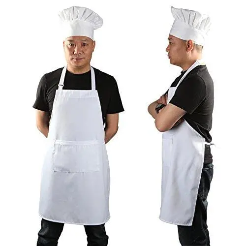 Yotache Adjustable Chef Apron & Hat Set – Premium White Kitchen Uniform For Bakers, Chefs, And Home Cooks (33" L × 26" W) 1