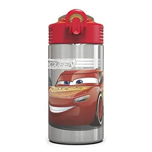 Zak Designs Disney Cars 3 Kids' Stainless Steel Water Bottle – 15.5 Oz, Bpa-Free With Straw & Carry Loop 1