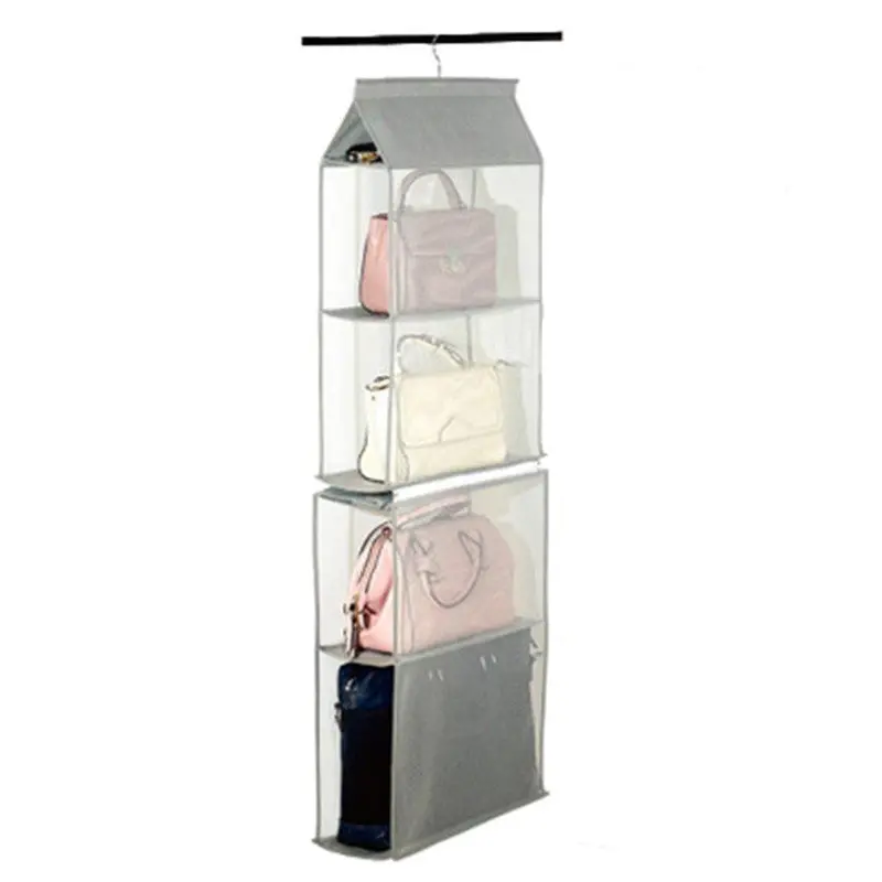 Zaro 2-In-1 Collapsible Hanging Garment Organizer – 4-Shelf Mesh Purse & Clothing Rack With Hooks 1
