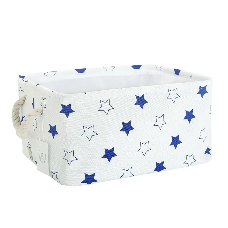 Zonyon Blue Star Linen Foldable Storage Bin – Collapsible Toy Hamper & Gift Basket With Rope Handles For Kids’ Rooms & Nurseries 1